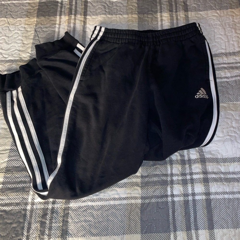 Adidas Kids Black Joggers with White Stripes